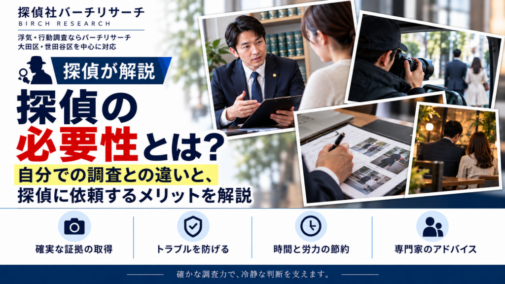 探偵の必要性とは。自分での調査との違い、探偵に依頼するメリット、証拠収集と専門家のアドバイスを解説