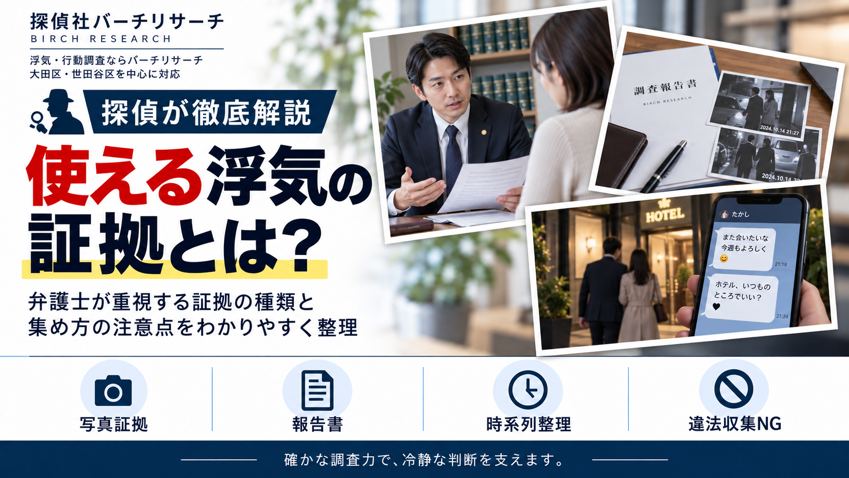弁護士が求める浮気の証拠。写真・調査報告書と証拠の注意点