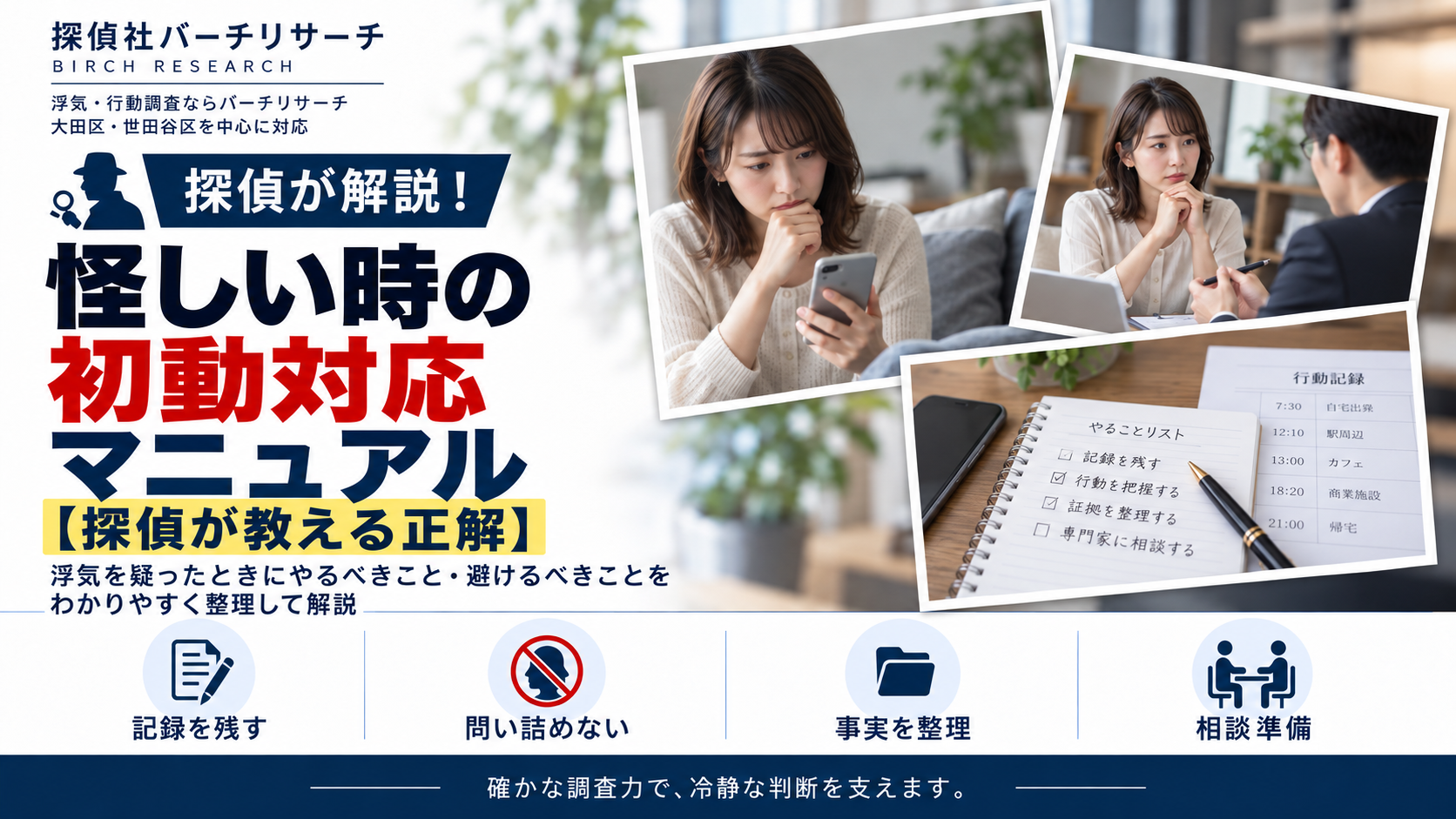 浮気が怪しい時の初動対応マニュアル。記録を残す、問い詰めない、事実を整理する方法