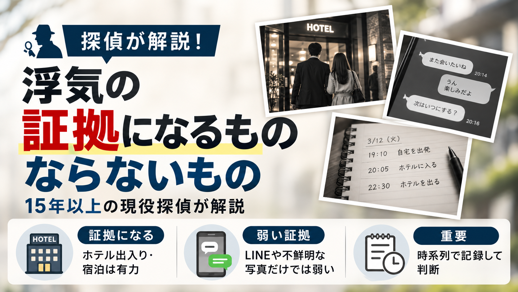 浮気調査の証拠について解説する記事のメイン画像